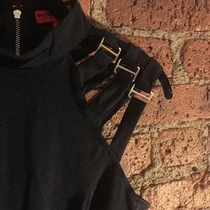 Strappy V-Cut Black and Gold Bodysuit